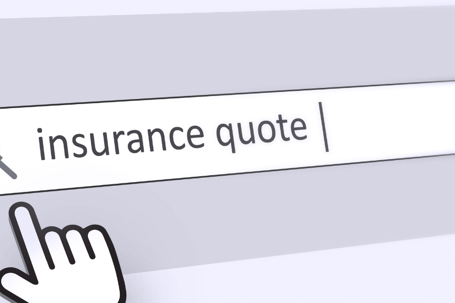 Search field containing the text 'insurance quote', with a magnifying glass icon and a pointing cursor ready to search.