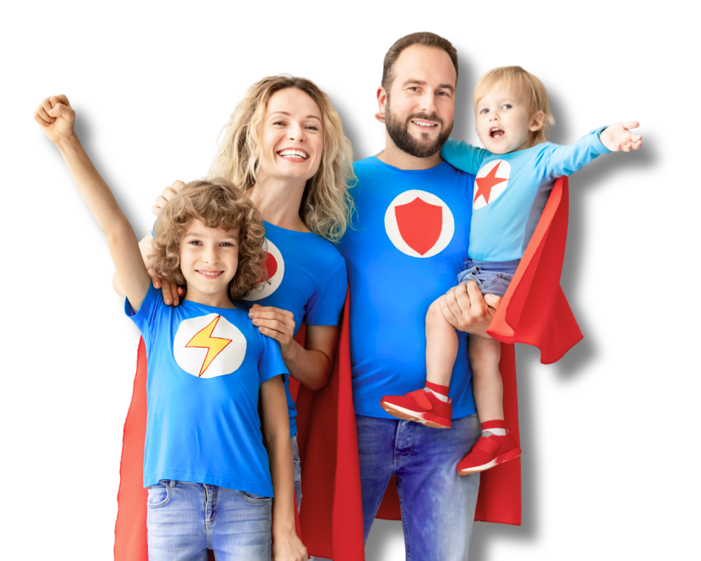 A superhero family together — protected by AccuQuote