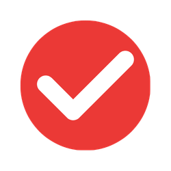 White checkmark inside a red circular badge indicating approval or completion