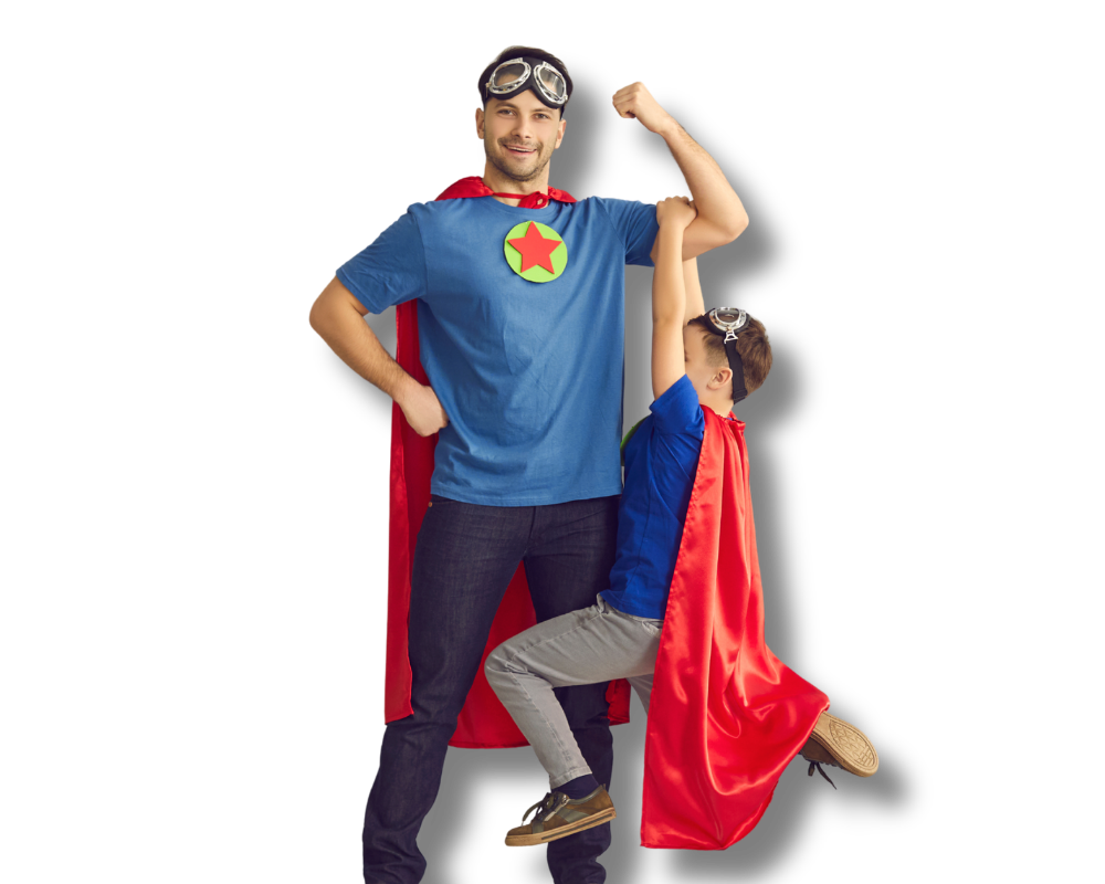 A superhero family together &mdash; protected by survivorship life insurance from AccuQuote
