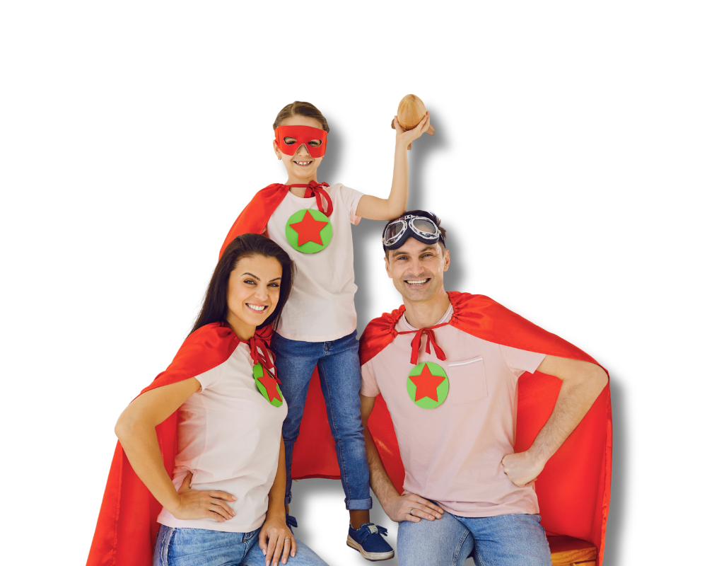 A superhero family together &mdash; protected by child life insurance from AccuQuote